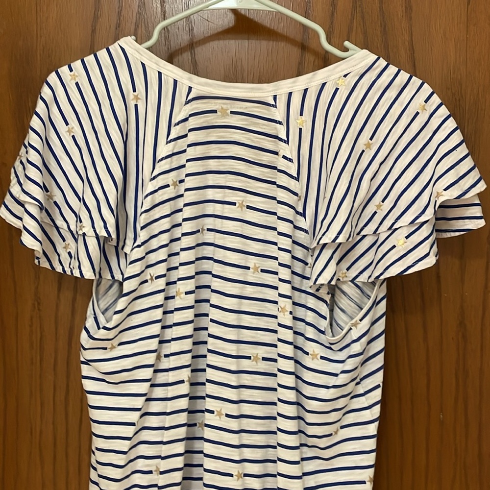 LANE BRYANT UEC Womens Size 14/16 Blue White Striped Gold Star Flutter Tee - Picture 11 of 12